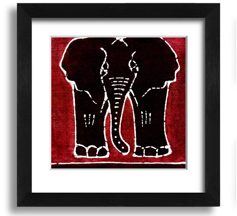 A vibrant Aboriginal Red Elephant framed print showcasing intricate designs and colors, ready to hang on a wall.